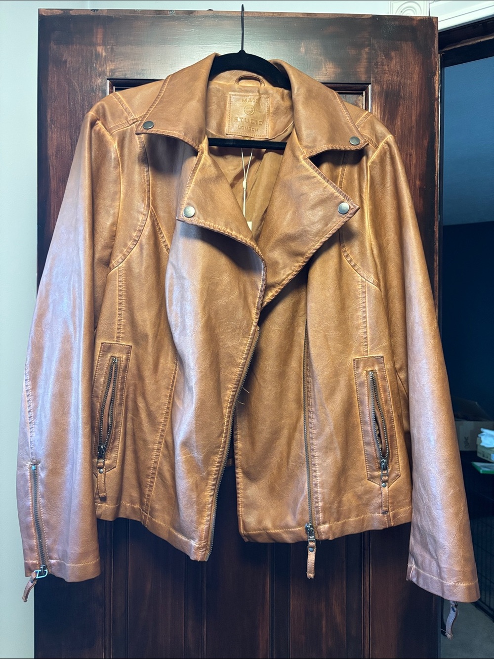 Max Studio Tan Leather Moto Jacket